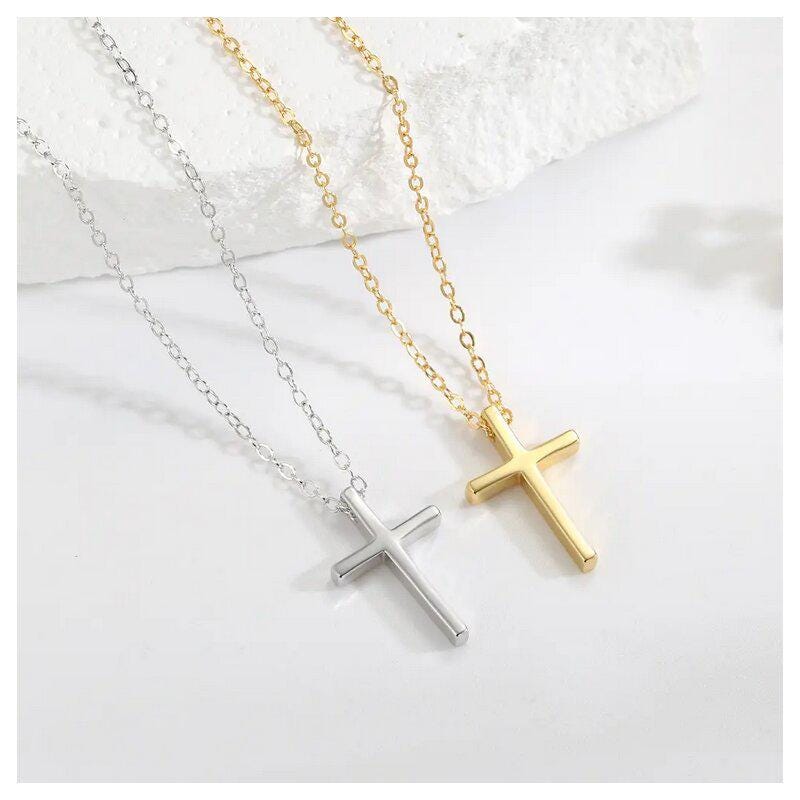 Minimalist Silver Cross Necklace – Stainless Steel, Waterproof