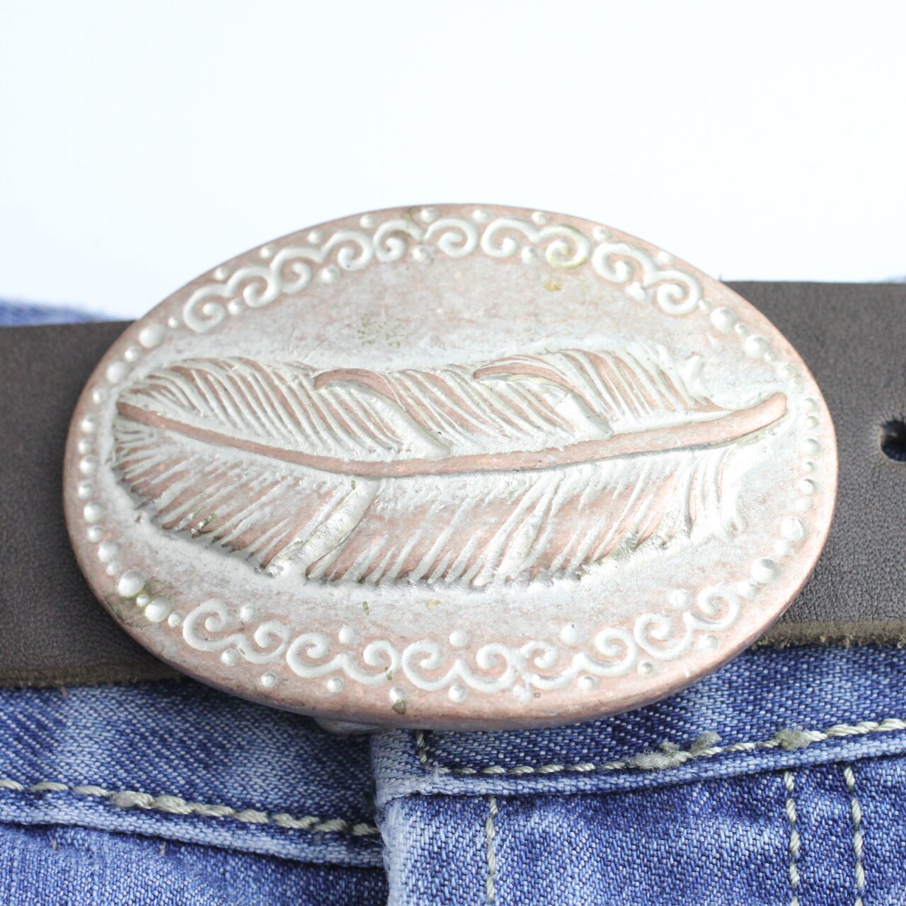 Feather Belt Buckle, Oval Zamak Pewter, Western Accessories - Etsy
