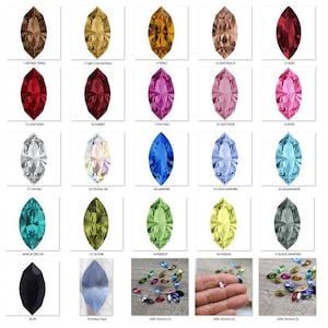 May include: A collection of marquise-cut gemstones in various colors, including topaz, garnet, sapphire, and crystal. The image showcases a range of hues, from deep reds and blues to lighter pinks and greens. The gemstones are displayed individually and in small groups.