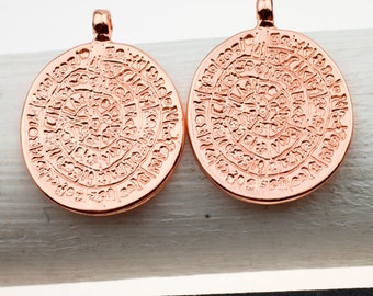 5 pcs. Minoan Phaistos Disk pendant, Rose Gold, replica coins, Greek Mythology coin Pendant, wholesale Jewelry Making Supplies, ZM803rg
