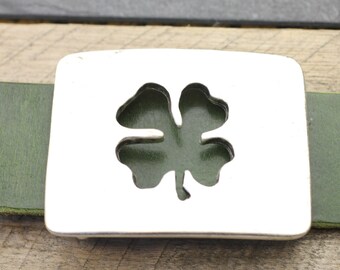 Four-leaf Clover Belt Buckle, Antique Silver Pewter - Etsy display picture 1