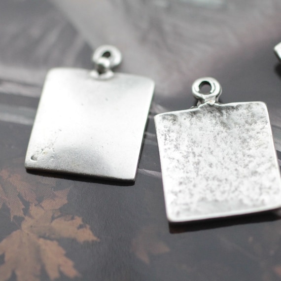 10 Silver Square Pendants, Metal Square Charms, Wholesale