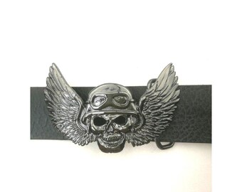 Schädel Biker Gürtelschnalle, Winkel des Todes Gürtelschnalle, Motorradfahrer Zubehör, Rocker Gürtelschnalle, Gothic Gürtelschnalle, Silberschnalle GS264gm