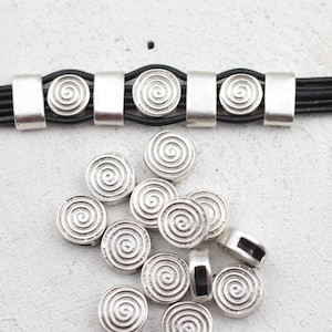 10 Spiral Slider Bead, Silver Bead Sliders, for Leather Bracelet, Flat Leather, Round Leather, Multi Row Bracelet making supplies ZM635as