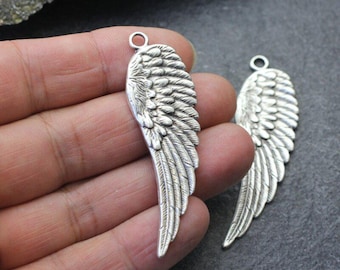 1 Wing Charms Pendant, Angel Wings Charm, Sterling Silver Plated, Silver Wing Pendant, Zamak Wing, wholesale jewelry making supply, ZM874as