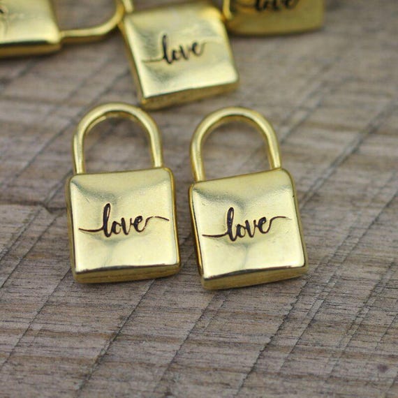Gold Love Padlock Charm, Engraved Lock Pendant for Necklace or Bracelet  Making, Minimalist Jewelry Supply – Piece ZM1129go