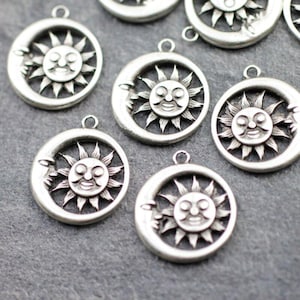 10 Tiny Sun and Moon Charms, Sun and Moon Pendan, Double Sided Sun Earring, Silver Sun Necklace, Sun and Moon Bracelet Charm, ZM1076