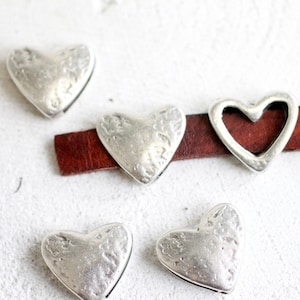 5 Heart Sliders Beads, Heard Beads, Bracelet Sliders, for Flat Leather and Multi Row Round Cords, Wholesale Jewelry Supplies, ZM101as