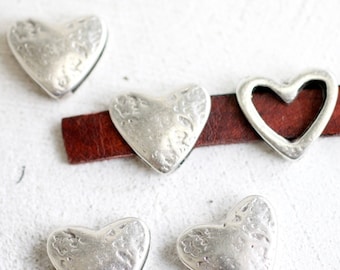 5 cuentas deslizantes en forma de corazón, cuentas de corazón, deslizadores para pulseras, para cuero plano y cordones redondos de varias filas, suministros de joyería al por mayor, ZM101as