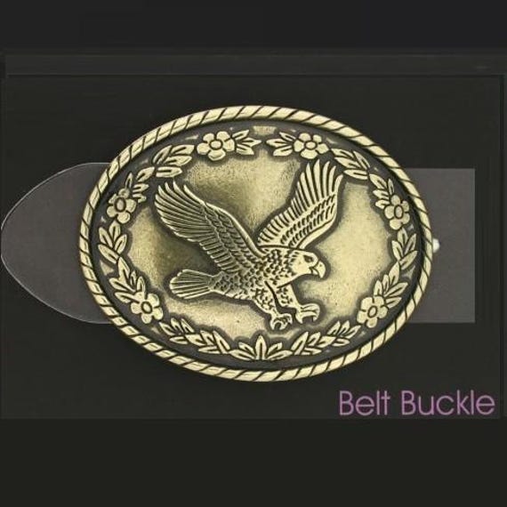 Boucle De Ceinture Vintage - Motif Aigle Volant Dans Une Couronne De Fleurs, Style Western USA, Dimension 2.5''x1.75''
