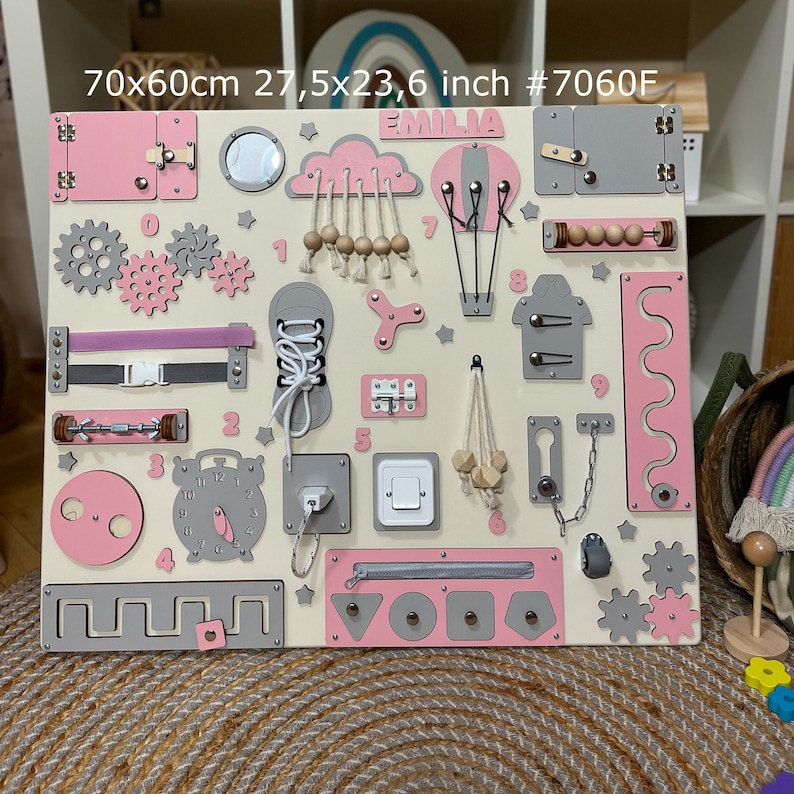 pink montessori busy board