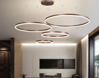 Modern home lighting, Gold and Coffee coloured LED ceiling fixture with brushed rings