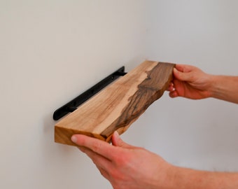 Live Edge Walnut Floating Shelf: Heavy Duty Farmhouse Style