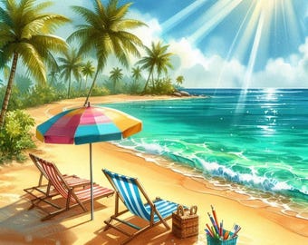 Beautiful Beach Sunny Weather Sea Summer Cute Counted Cross Stitch Pattern PDF Digital Chart Digital Files
