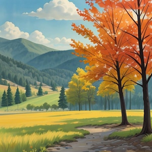 Autumn Landscape Fall Forest Beautiful Mountains Nature Cross Stitch Pattern PDF Digital Cross Stitch Chart Digital Files