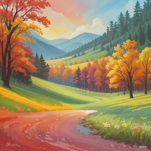 Autumn Landscape Fall Forest Colorful Mountains Nature Cross Stitch Pattern PDF Digital Cross Stitch Chart Digital Files