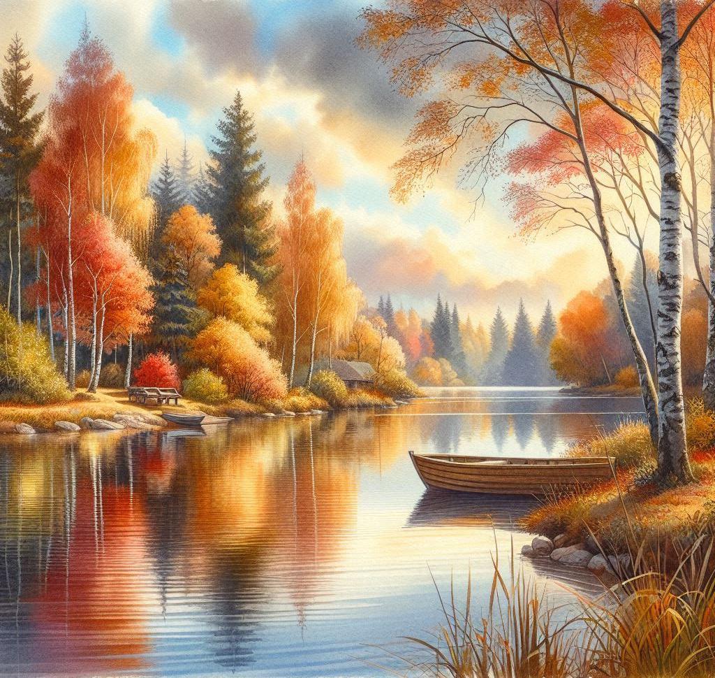 Autumn Fall Pond Colorful Cross Stitch Pattern PDF Digital Cross Stitch Chart Digital Files