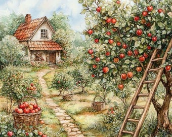 Apple Orchard Colorful Cross Stitch Pattern PDF Digital Cross Stitch Chart Digital Files