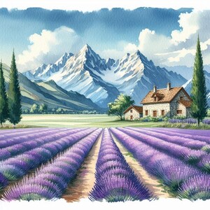 Lavender Field Mountains Flowers Barn Cross Stitch Pattern PDF Digital Cross Stitch Chart Digital Files (061)