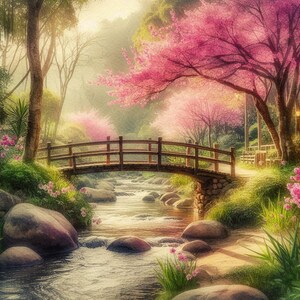 Beautiful Blooming Sakura Garden Colorful Cross Stitch Pattern PDF Digital Cross Stitch Chart Digital Files