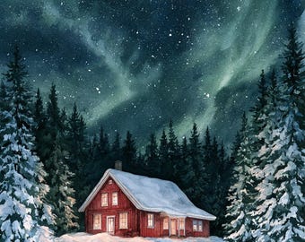 Winter Snow Night Christmas Cabin Northern Arctic Lights Cross Stitch Pattern PDF Digital Cross Stitch Chart Digital Files