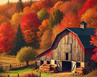Beautiful Autumn Barn Cross Stitch Pattern PDF Digital Cross Stitch Chart Digital Files Cross Stitch Gift