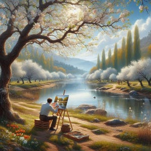 Artist Draws A Spring Landscape Colorful Cross Stitch Pattern PDF Digital Cross Stitch Chart Digital Files