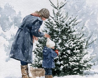 Choosing the Perfect Christmas Tree 2 in Snowy Forest Cross Stitch Pattern PDF Digital Cross Stitch Chart Digital Files