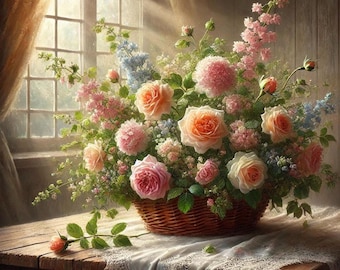 Beautiful Basket Of Flowers Cross Stitch Pattern PDF Digital Cross Stitch Chart Digital Files Cross Stitch Gift
