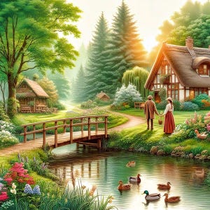 Garden Pond House Counted Cross Stitch Pattern PDF Spring Boat Digital Cross Stitch Chart Digital Files (007)