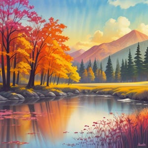 Autumn Landscape Fall Forest Colorful Nature Beautiful Lake Cross Stitch Pattern PDF Digital Cross Stitch Chart Digital Files