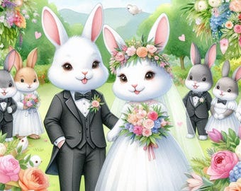 Bunny Wedding Sunny Day Flowers Cute Picture Animal Flowers Counted Cross Stitch Pattern PDF Digital Chart Digital Files