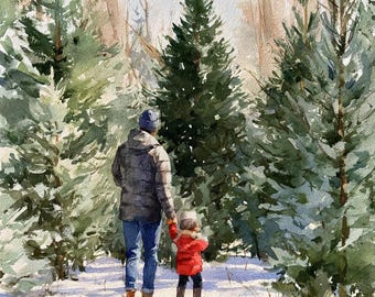 Choosing the Perfect Christmas Tree 2 in Snowy Forest Cross Stitch Pattern PDF Digital Cross Stitch Chart Digital Files