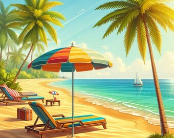Beautiful Beach Sunny Weather Sea Cute Counted Cross Stitch Pattern PDF Digital Chart Digital Files