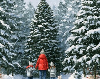 Choosing the Perfect Christmas Tree in Snowy Forest Cross Stitch Pattern PDF Digital Cross Stitch Chart Digital Files