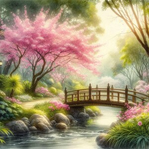 Beautiful Blooming Sakura Garden Colorful Cross Stitch Pattern PDF Digital Cross Stitch Chart Digital Files