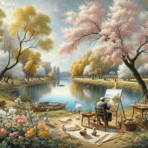 Artist Draws A Spring Landscape Colorful Cross Stitch Pattern PDF Digital Cross Stitch Chart Digital Files