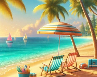 Beautiful Beach Sunny Weather Sea Summer Cute Counted Cross Stitch Pattern PDF Digital Chart Digital Files