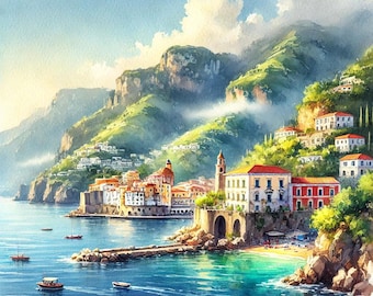 Amalfi Coast Italy Seaview Counted Cross Stitch Pattern PDF Summer Landscape Digital Cross Stitch Chart Digital Files