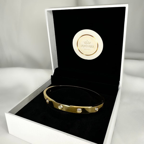 Gold bangle bracelet with rhinestones, Bracelet strass doré, Jewellery, Gift for her