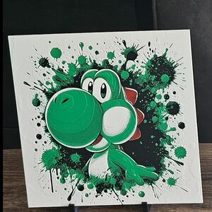 Yoshi 3D Printed Poster (Fan Art) – Graffiti Style Wall Art with Stand – Eco-Friendly Materials! - Mario universe - beautiful and cool art!