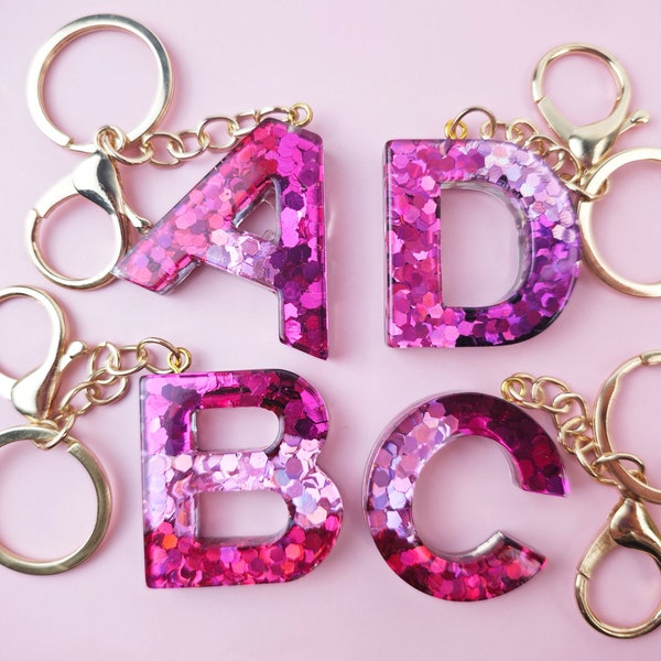 26 Letter Pink Sequin Resin Keychain - Pink Sequin Resin Keychain - Alphabet Customized Keychain