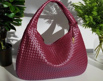 Bolso hobo hecho a mano, bolso de cuero tejido, bolso de diseñador para mujer, bolso de lujo, bolsos de mujer, bolso tejido, regalos para ella