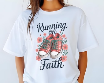 Christian Comfort Colors Shirt | Running on Faith Tee | Christian Runner T-Shirt | Faith Based Shirt | Christian Sport Gift Tee