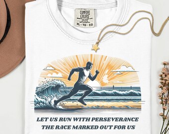 Run The Race Christian T-Shirt | Hebrews 12:1 Scripture Tee | Bible Verse Shirt | Religious Clothing | Faith Based Shirt | Christian Dad Tee