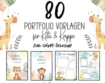 Portfolio Vorlagen für Krippe und Kita I Vordrucke für Portfolio Ordner I zum Sofort Download I Aquarell