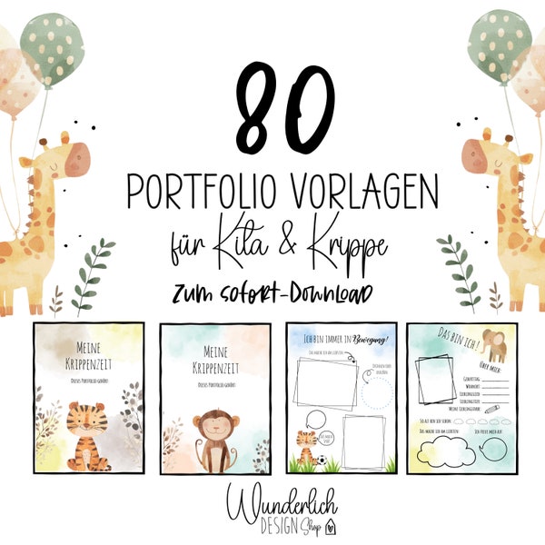 Portfolio Vorlagen für Krippe und Kita I Vordrucke für Portfolio Ordner I zum Sofort Download I Aquarell