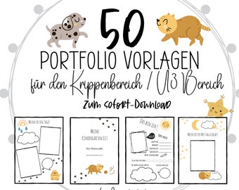 50 Portfolio Vorlagen für Krippe und Kita I Vordrucke für Portfolio Ordner I zum Sofort Download „Cats & Dogs“ kleines Set