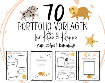 70 Portfolio Vorlagen für Krippe und Kita I Vordrucke für Portfolio Ordner I zum Sofort Download „Cats & Dogs“ großes Set