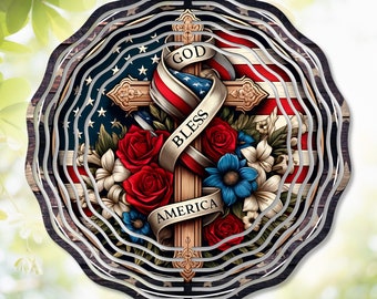 American Flag Cross Wind Spinner: Patriotic 4th of July PNG (Digital Download)